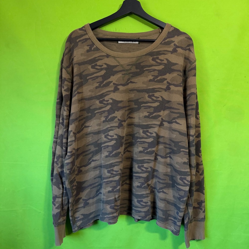 Old Navy Mens XL Camo Thermal Long Sleeve Waffle Knit Crew Neck Shirt Green